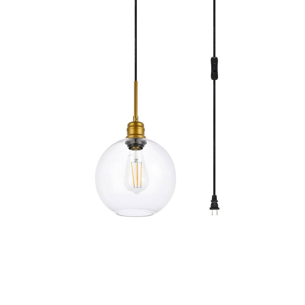Alt View 1. Living District - Emett 1 Light Brass And Clear Glass Plug In Pendant - Brass.