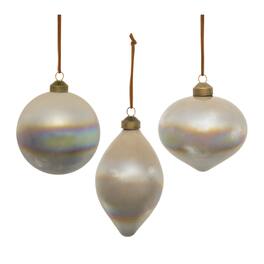 BreeBe - Cloudy Iridescent Glass Ornament (Set of 6) - Beige, Gray
