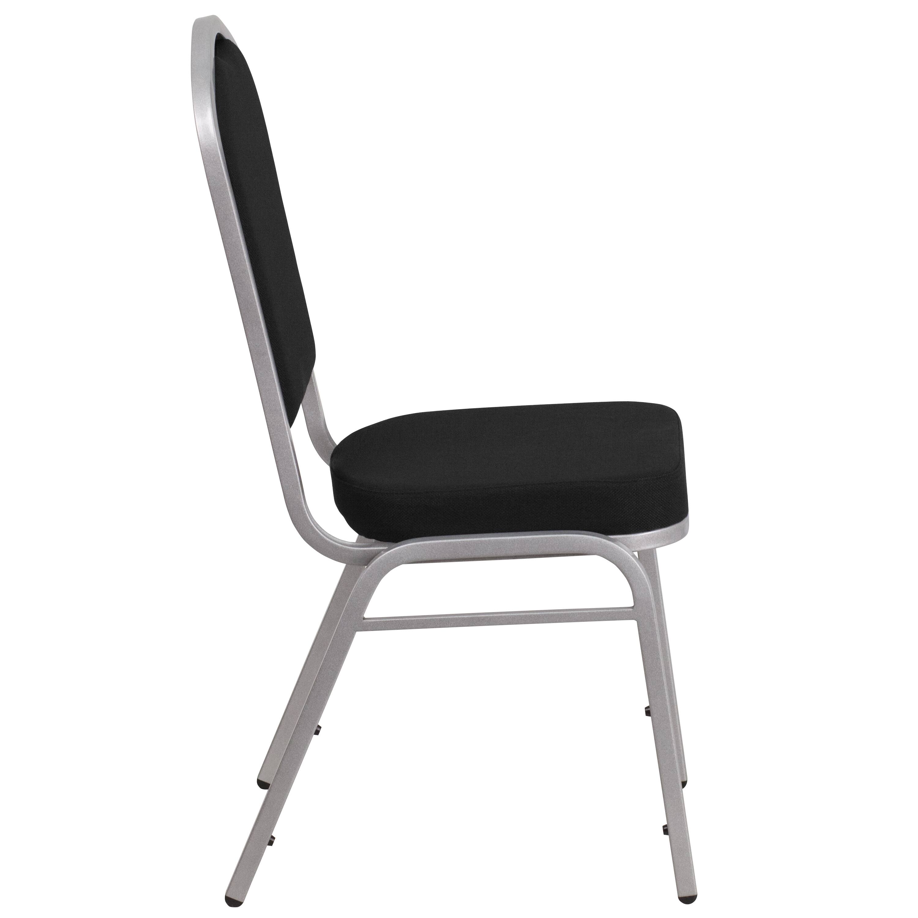 Alt View 7. Emma + Oliver - 4 Pack Crown Back Stacking Banquet Chair - Black Fabric/Silver Frame.