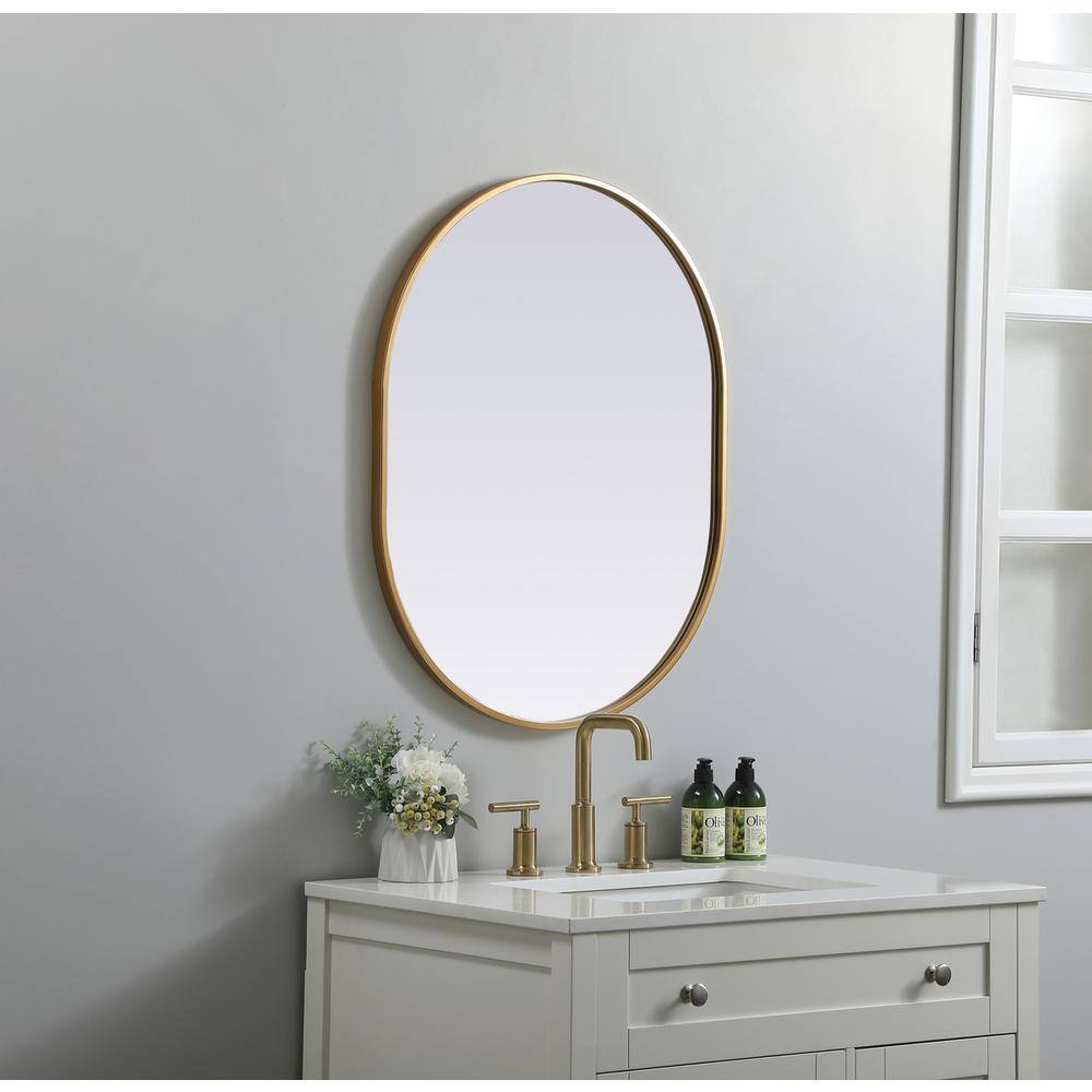 Alt View 6. Elegant Decor - Metal Frame Oval Mirror 24x30 Inch in Brass - Brass.