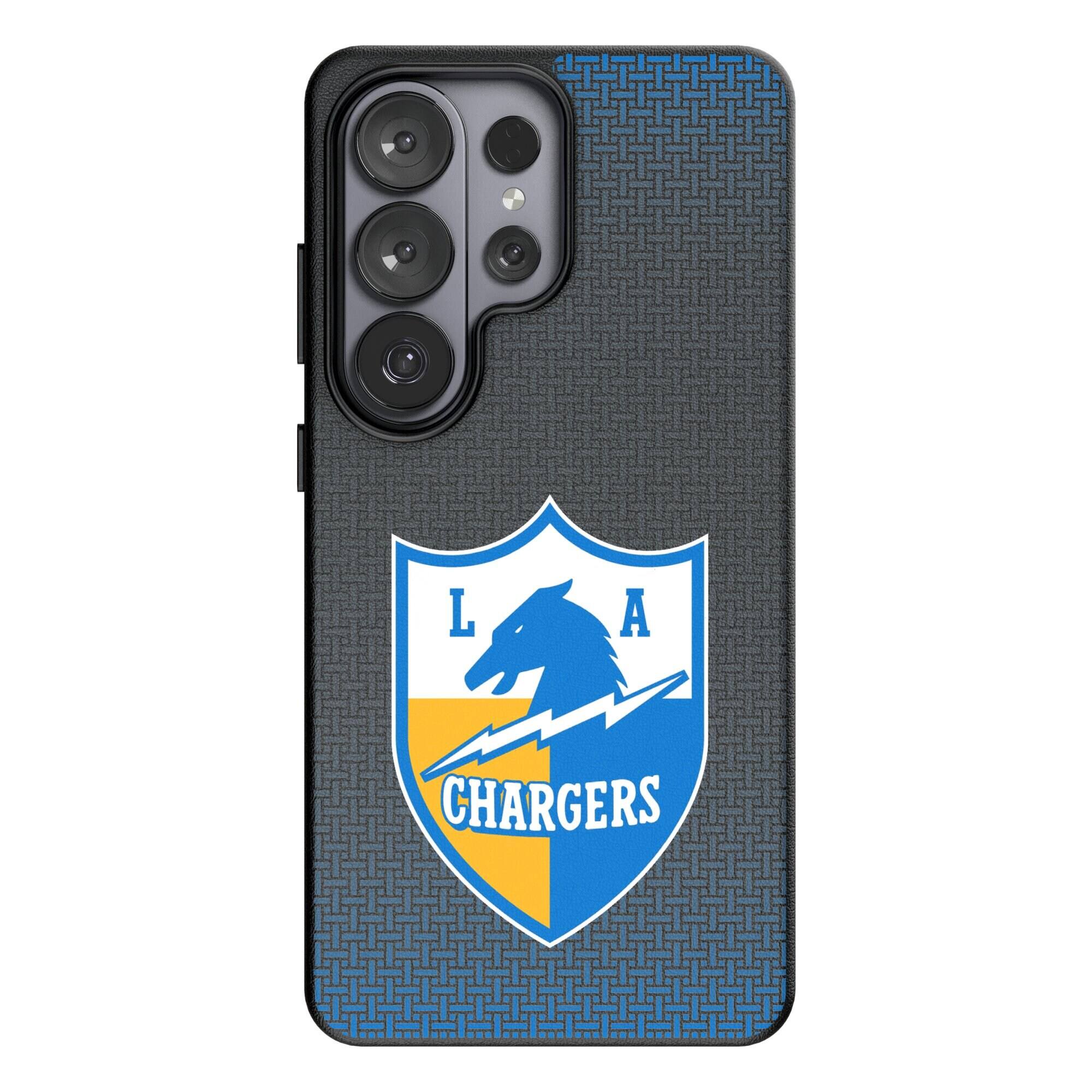 Front. Keyscaper - Los Angeles Chargers Historic Collection 1961-1973 Galaxy Magnetic Bump Case - S24 Plus - Black.