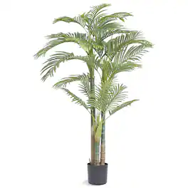 VEVOR - Artificial Gold Cane Palm Tree, 6.5 FT Tall Faux Plant, PE Material & Anti-Tip Tilt Protection Low-Maintenance Plant - Green