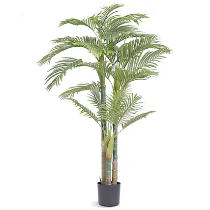 Front. VEVOR - Artificial Gold Cane Palm Tree, 6.5 FT Tall Faux Plant, PE Material & Anti-Tip Tilt Protection Low-Maintenance Plant - Green.
