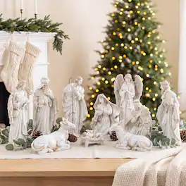 Glitzhome - 10pcs Resin Nativity Figurine Set - Ivory