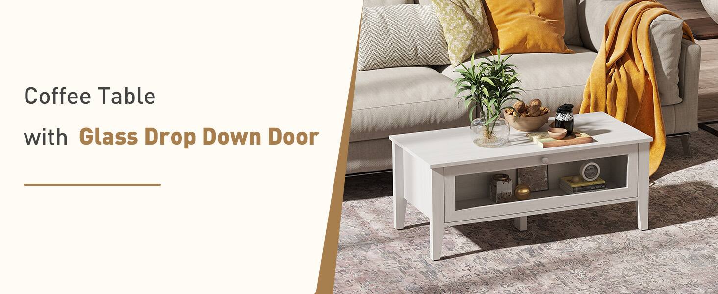 Coffee Table with Glass Drop Down Door