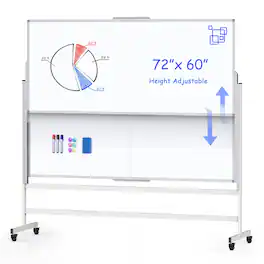maxtek - Dry Erase Bulletin Boards Height Adjustable 72x60 inches Standing Whiteboards & Presentation Supplies Mobile Board - White