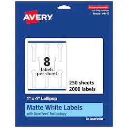 Avery - 1" x 4" Lollipop Labels, 2,000 Pack, Sure Feed Technology, Print-to-Edge, Permanent Adhesive, Laser/Inkjet Compatible - White