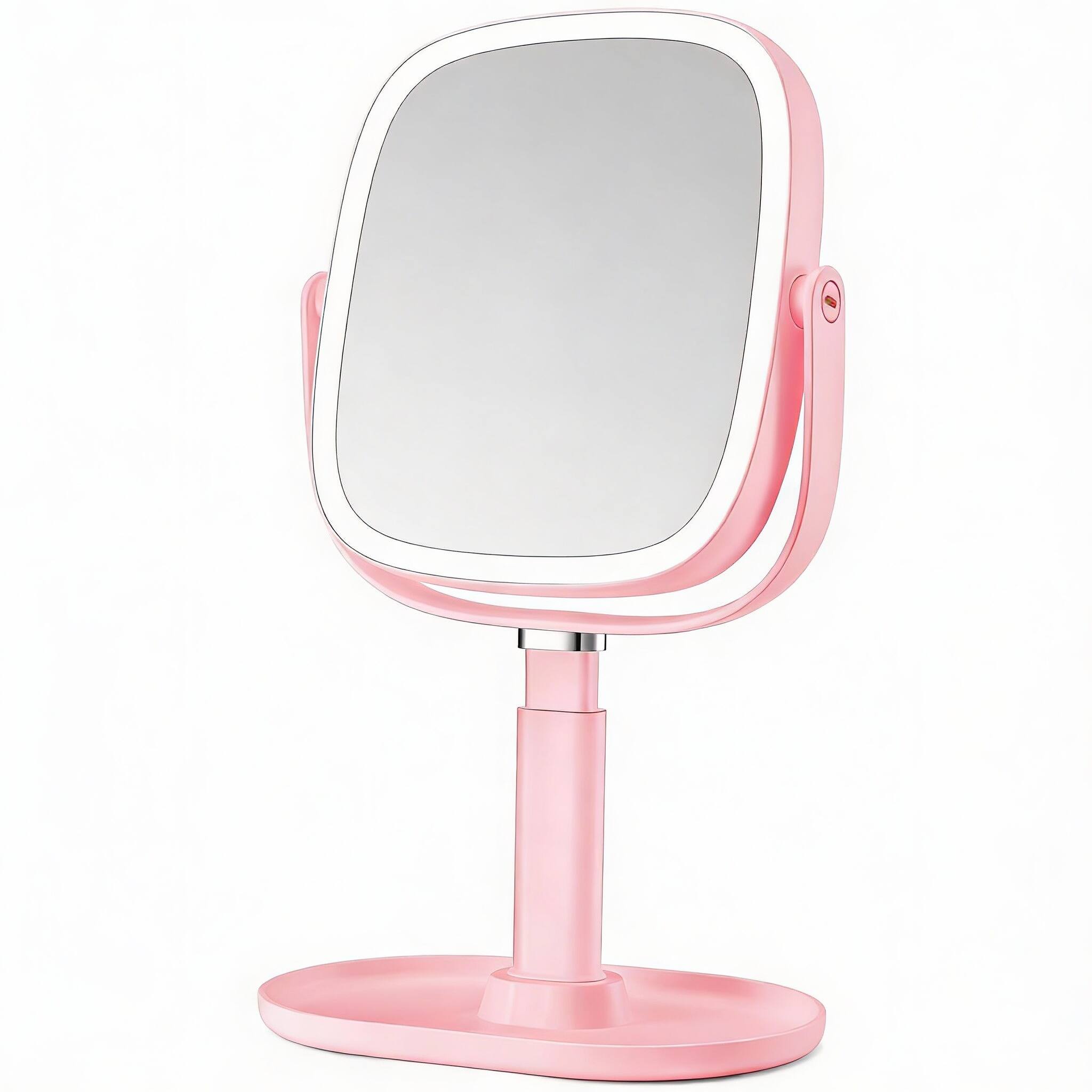 Front. PO3TICJUNKI3 - Lighted Makeup Mirror Rechargeable 1x 10x Magnifying Vanity 8 5 Height Adjustable With Lights 3 Color 360 - Pink-10x.