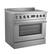 Left. Forno Appliances - 36 in. Wide 0 Elements Torino 5.36 Cu. Ft. Freestanding Induction True Convection Range - Silver.