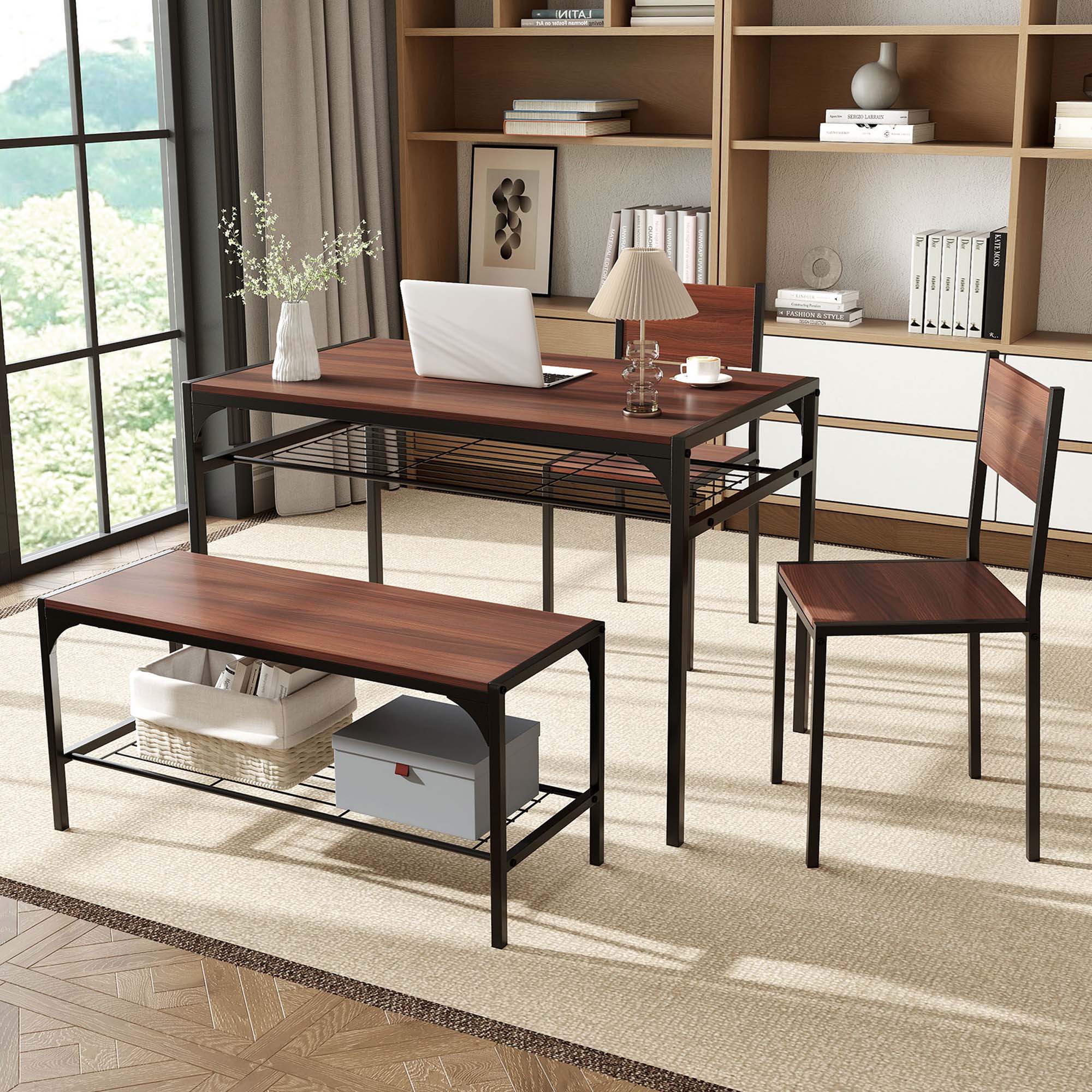 Alt View 3. Costway - Costway Dining Table Set for 4 Rectangular Table with 2 Chairs, 1 Bench, Storage Racks Brown - Brown.