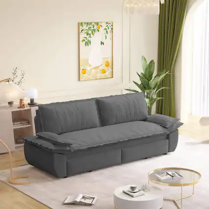 Front. LOVMOR - 73.2 Queen Pull Out Sofa Bed3in1 Convertible Sleeper SofaMultiFunctional Corduroy Loveseat BedGrey - Grey.