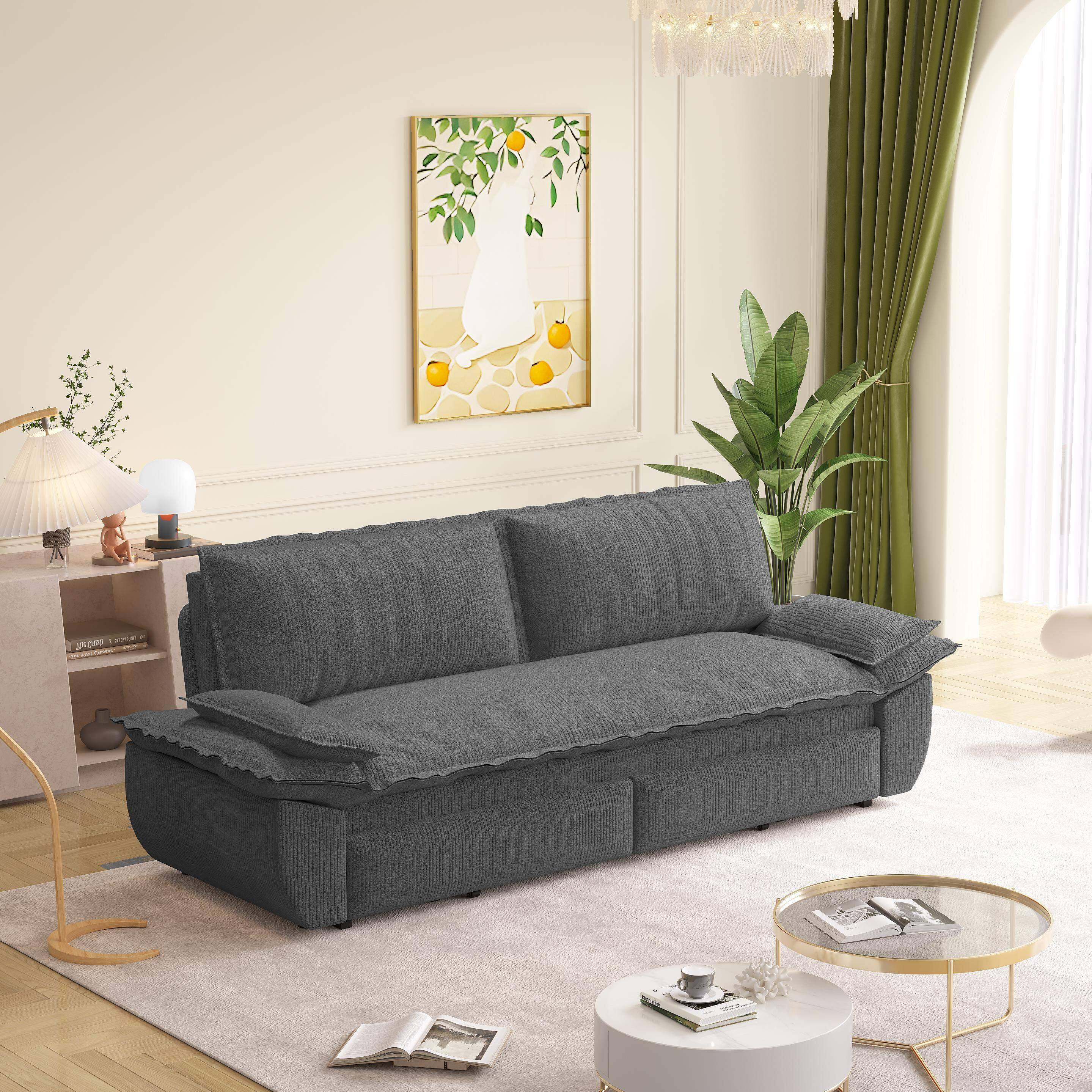 Front. LOVMOR - 73.2 Queen Pull Out Sofa Bed3in1 Convertible Sleeper SofaMultiFunctional Corduroy Loveseat BedGrey - Grey.