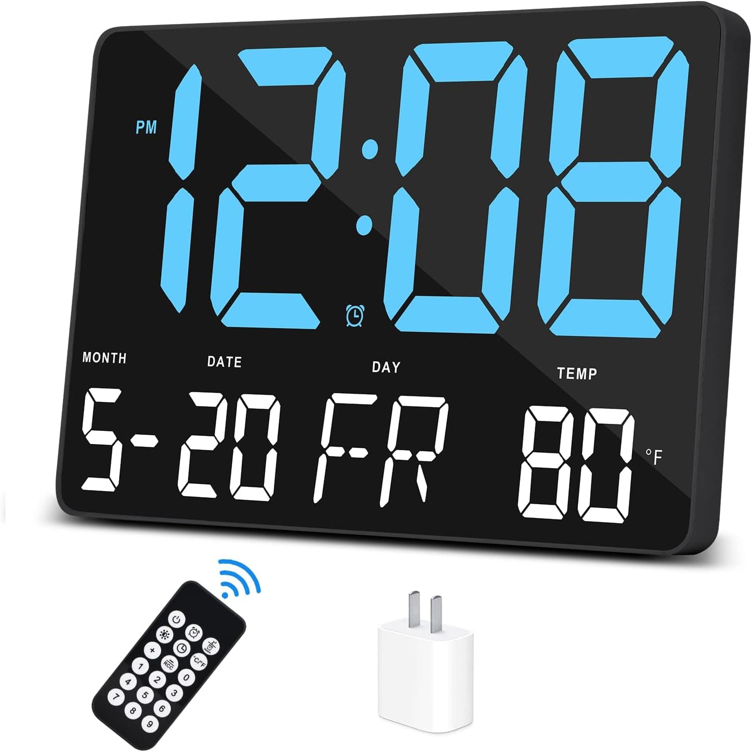 Dazzed Corner - Digital Alarm Clock with Snooze, 11.5" Display Calendar - Black