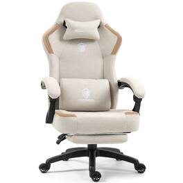 Dowinx - Fabric Gaming Chair with Pocket Spring Cushion,Breathable Computer Chair with Adjustable Lumbar Support and Footrest - Beige