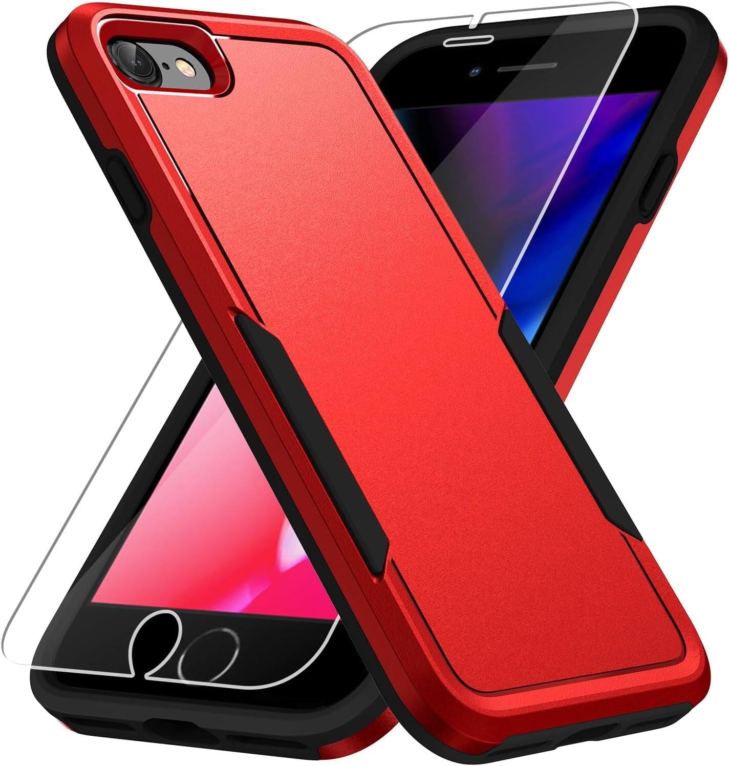 Front. Entronix - Entronix Bundle for iPhone 8/7/SE - Soft-Touch Dual-Layer Case with Clear Screen Protector - Red.