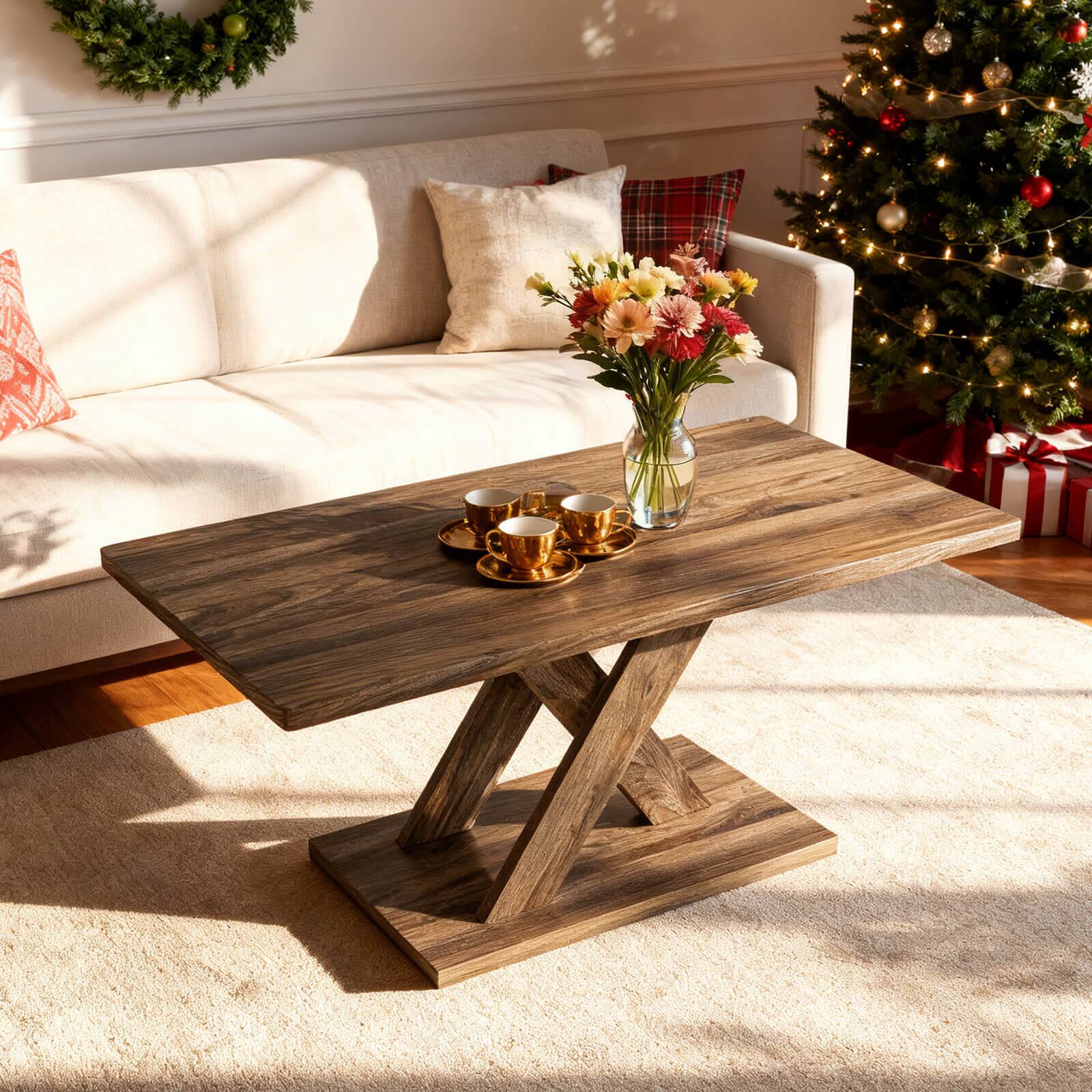 Alt View 1. Costway - Costway 37.5" Coffee Table with Stable Base & Rubber Wood Connection for Living Room - Brown.