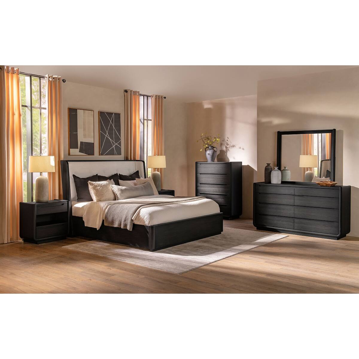 Alt View 10. Loheer - Loheer Burnished Black Two Drawer LED Nightstand with USB-A and USB-C Ports - Burnished Black.