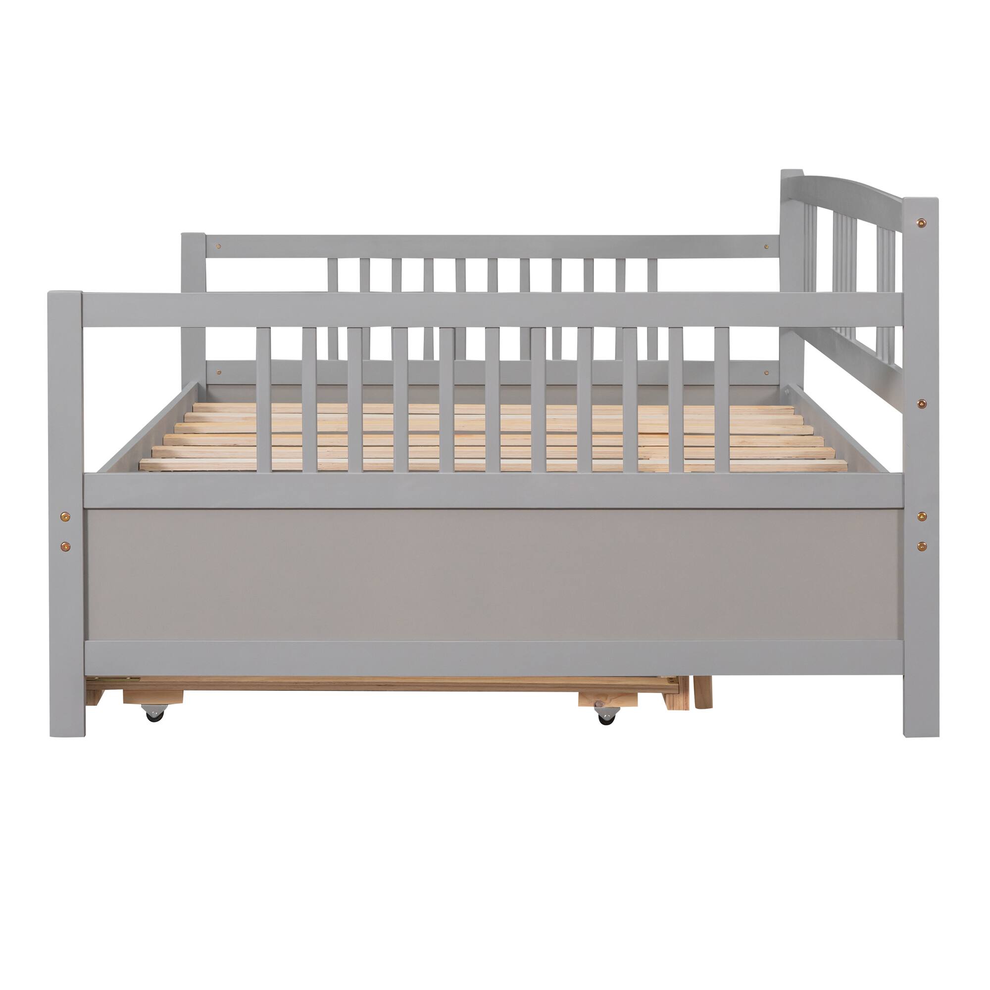 Alt View 4. Tiramisubest - Full Size Daybed Wood Bed with Twin Size Trundle,Gray - Gray.