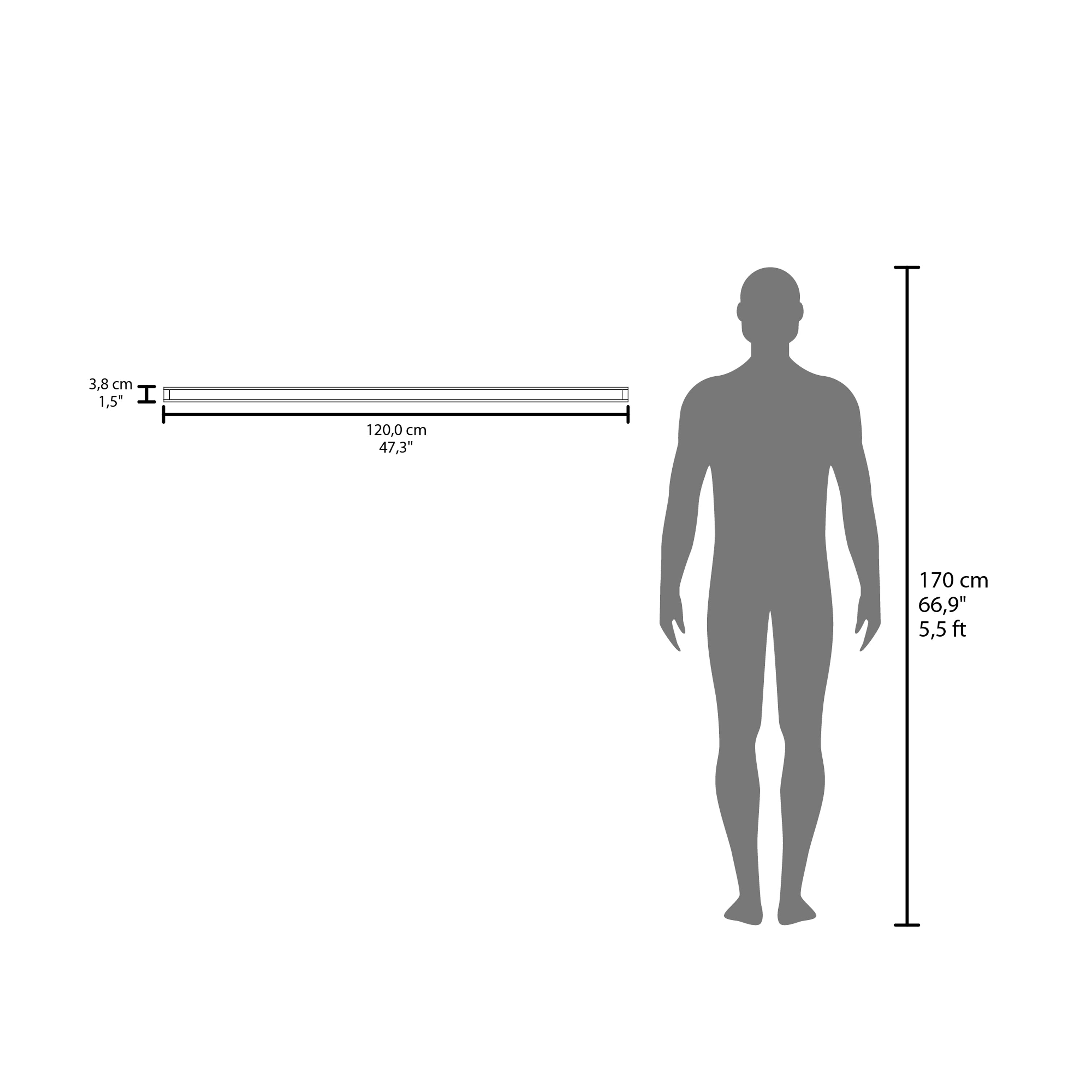 3,8 cm 1,5" I 120,0 cm 47,3" 170 cm 66,9" 5,5 ft
