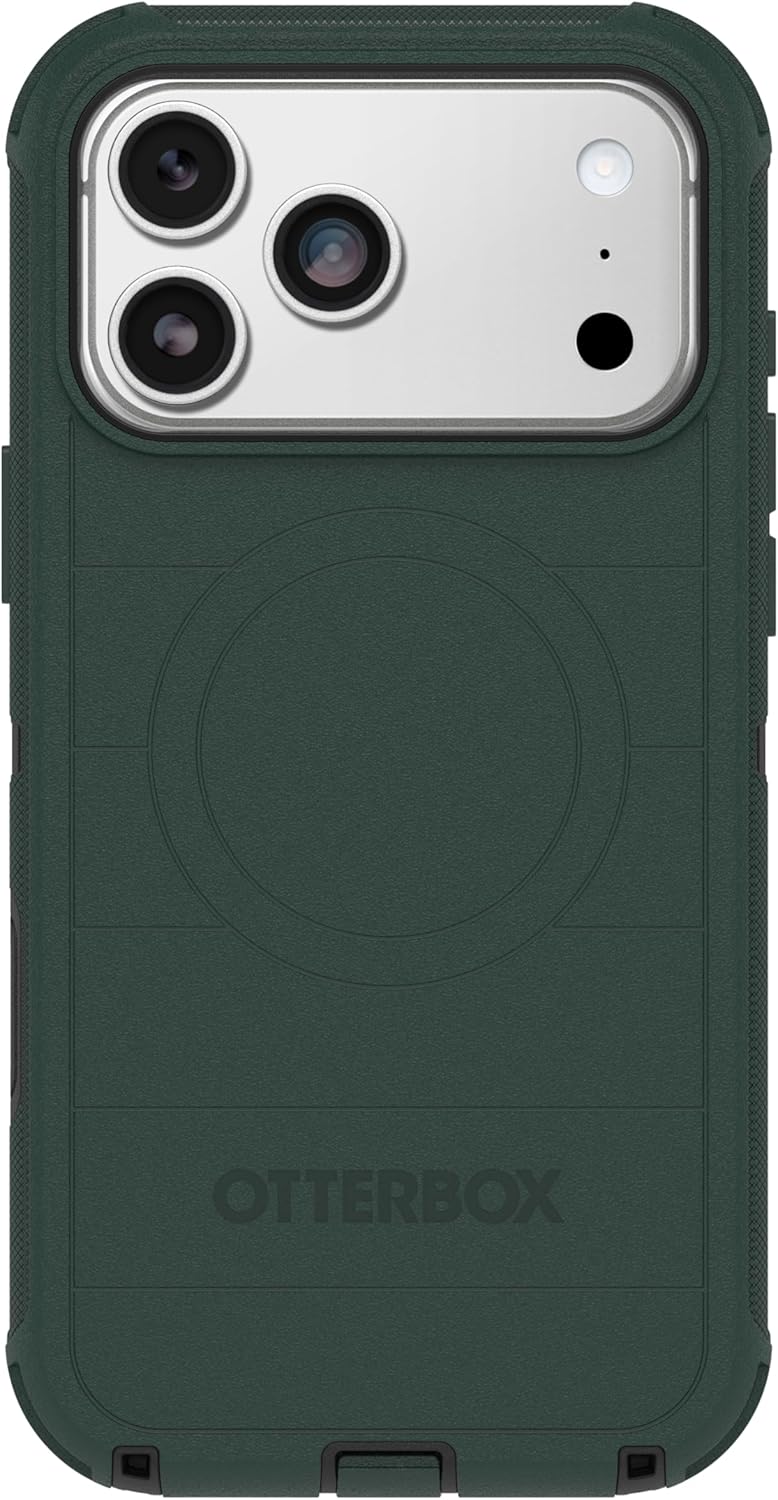 Left. OtterBox - OtterBox - Defender Series Pro Hard Shell for Apple iPhone 17 Pro Max - Roasted Cashew Mist (Green & Black).