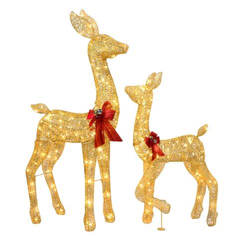 Front. Winado - 2 PCS Gold Reindeer Family Lighted Deer Set 54in Doe 22in Fawn for Indoor Outdoor Holiday Decoration - Golden.