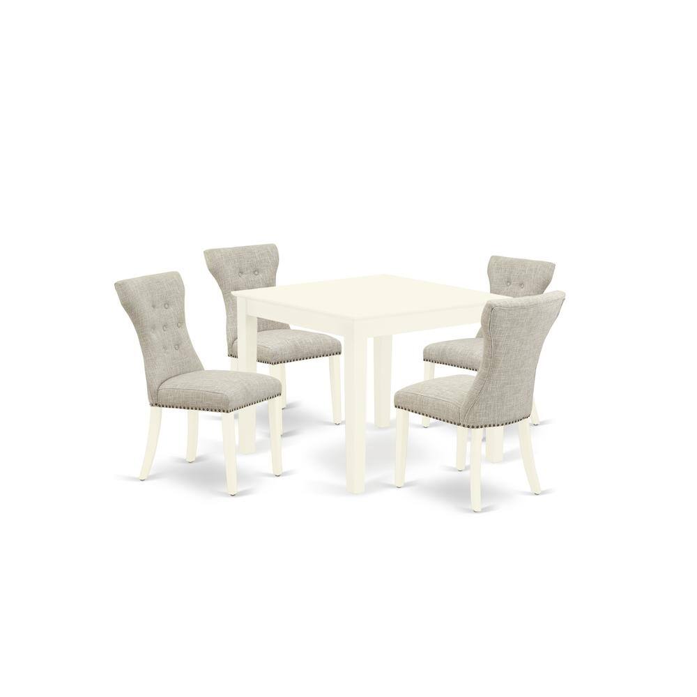 Back. East West Furniture - Dining Room Set Linen White - Brown.