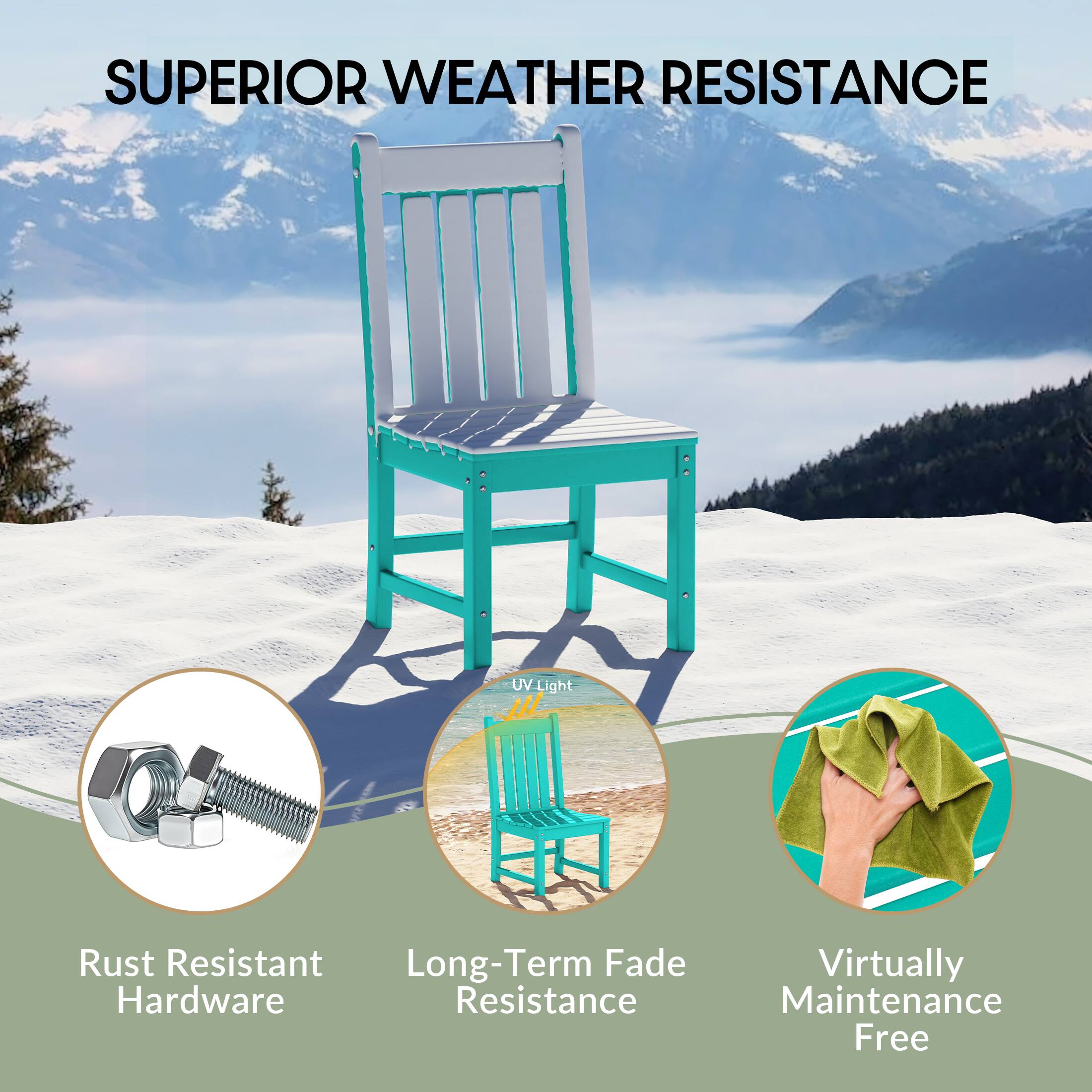 SUPERIOR WEATHER RESISTANCE

- UV-Light
- Rust Resistant Long-Term Fade Hardware Resistance
- Virtually Maintenance Free
