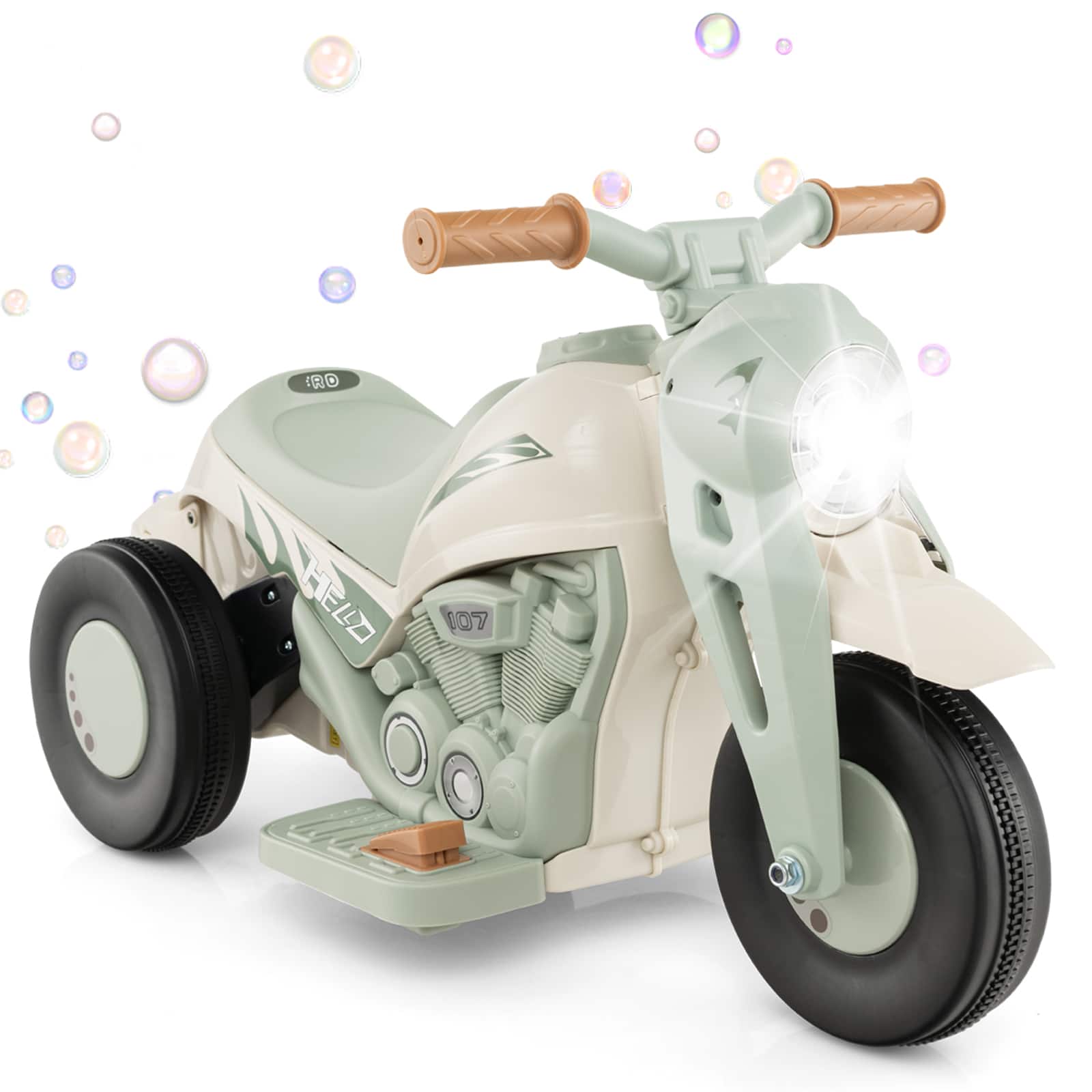 Costway - 6V Kids Bubble Car Electric Ride on Motorcycle with Music Button & LED Headlight - Beige