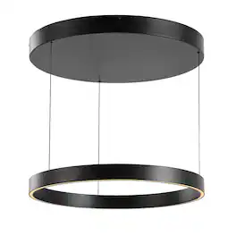 Jonathan Y - Jense 23.75" Minimalist Modern Metal Adjustable Dimmable Ring Integrated LED Pendant - Black