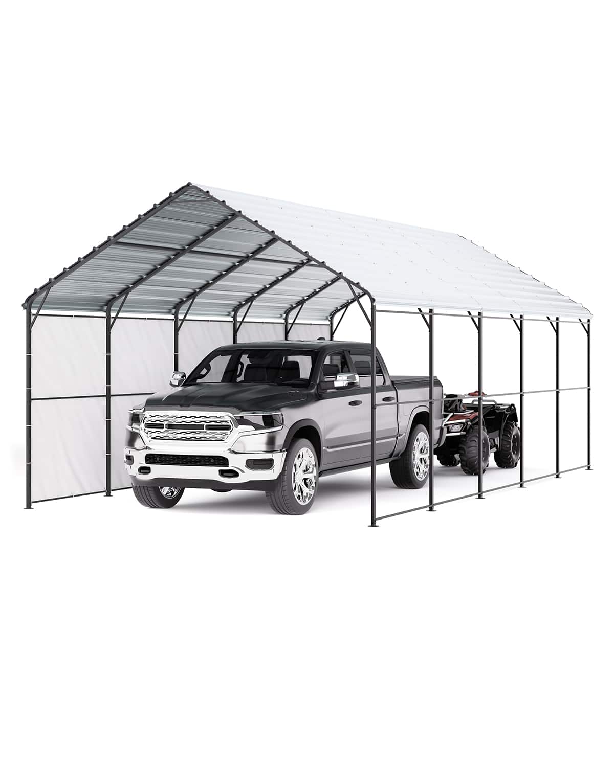 Front. VEVOR - Heavy Duty Metal Carport, 13' x 26' Outdoor Carport with Galvanized Steel Frame & Roof, Car Tent Garage Shade - Gray.