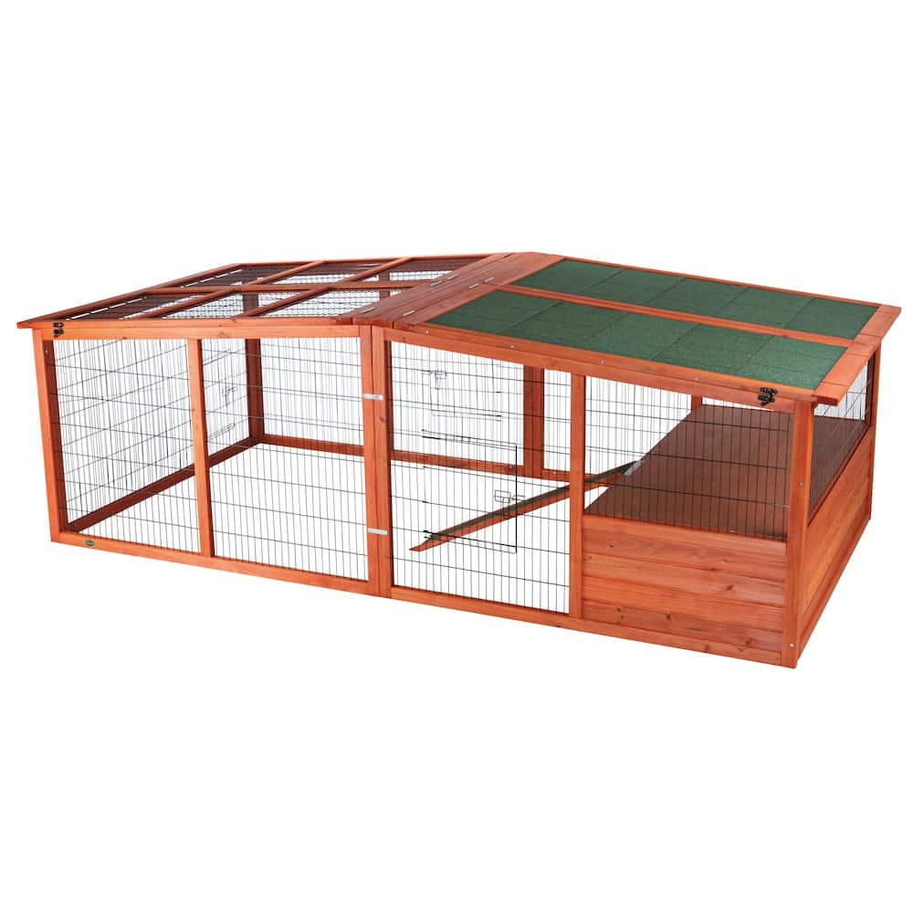 TRIXIE - Weatherproof Outdoor X-Large Wooden Small Animal Cage and Run with Hinged Roof - Brown