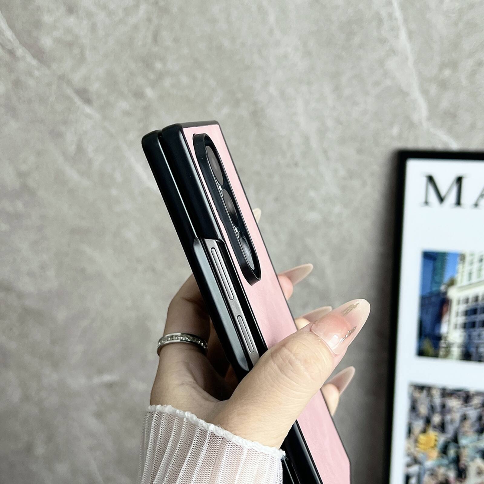 Alt View 1. Dteck - Magnetic Leather Texture Phone Case for Samsung Galaxy Z Fold8 Ultra with Screen Protector, Hard PC Protective Cover - Pink.
