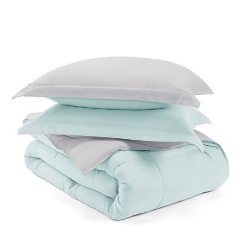 Front. SlickBlue - Soft Microfiber 3-Piece Comforter Set with Reversible Design - Aqua Blue, Grey.