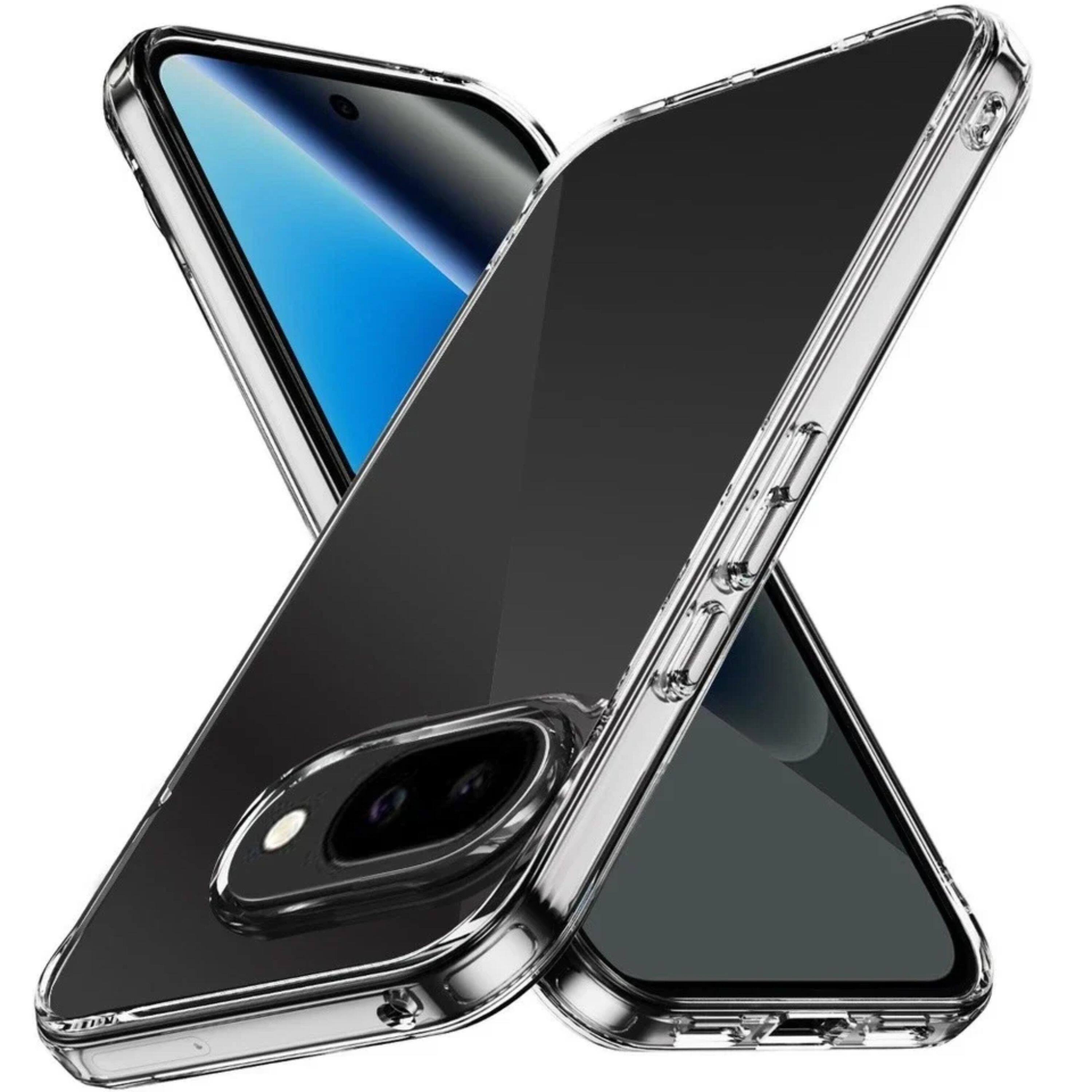 Angle. Kitcheniva - Premium Thick Crystal Clear Case With Chrome Buttons And Tempered Glass For Google Pixel 10a - Clear.
