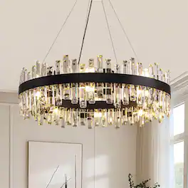 Siljoy - 19.7" Modern Semi Flush Mount Crystal Chandelier With Pendant Ceiling Light for Farmhouse - Black