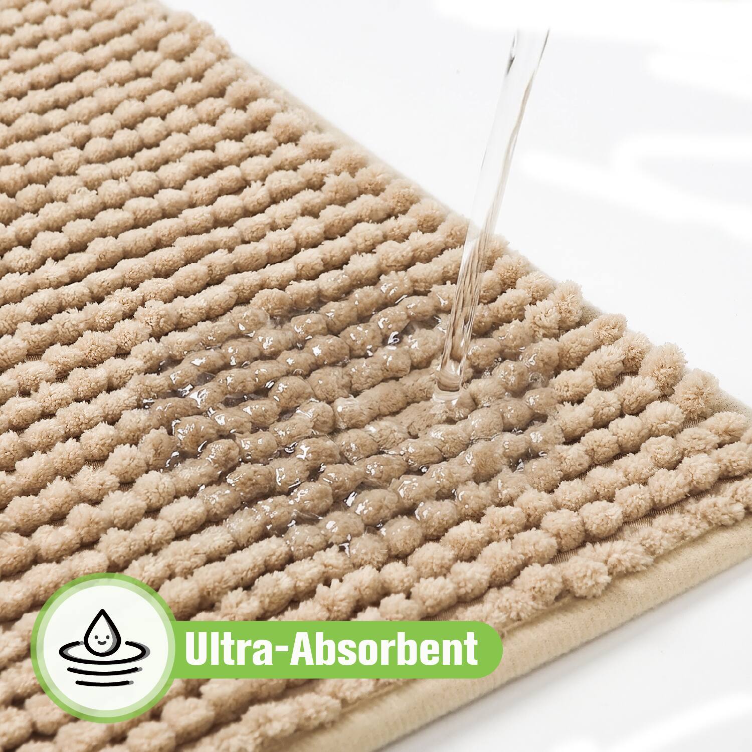 Left. Garnen - Bathroom Rugs Non Slip Bath Mat 16"x24" Soft Absorbent Quick Dry Washable Bath Mats for Bathroom Floor Tub Shower, Beige - Beige.