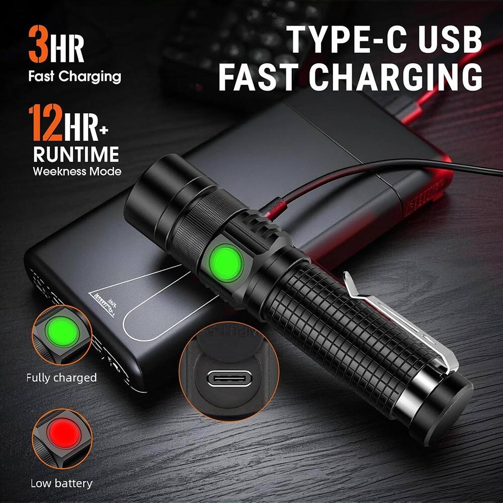 3HR  
Fast Charging  

12HR+  
RUNTIME  
Weekness Mode  

TYPE-C USB  
FAST CHARGING  

Fully charged  
Low battery