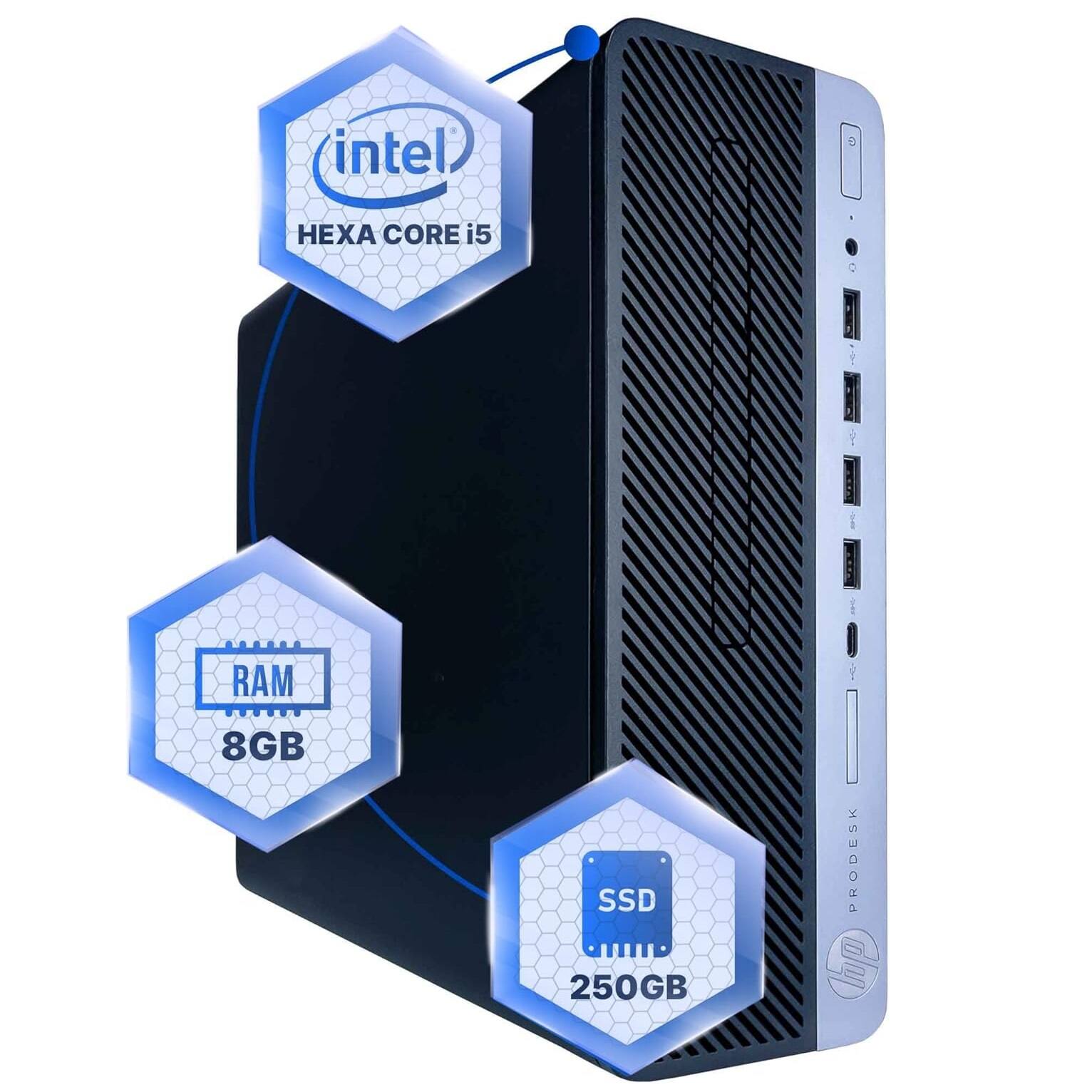 HP - Refurbished Excellent - ProDesk 600G4 SFF Desktop PC, Intel Core i5-8500 up to 4.1GHz, 8GB DDR4 RAM, 250GB SSD, USB WiFi, Win11 Pro - Black