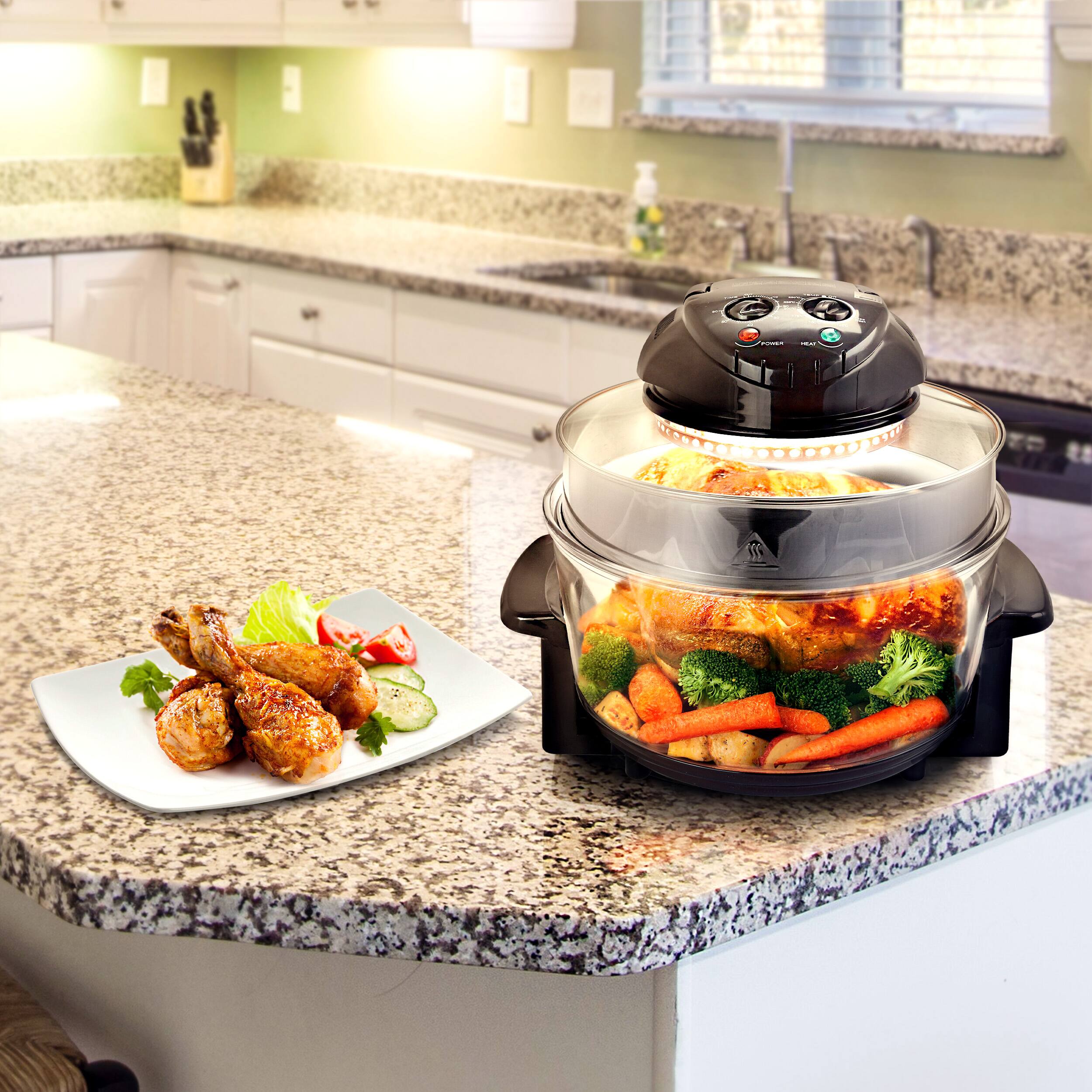 Alt View 4. MegaChef - MegaChef Multipurpose Countertop Halogen Oven Air Fryer/Rotisserie/Roaster in Black - Black.