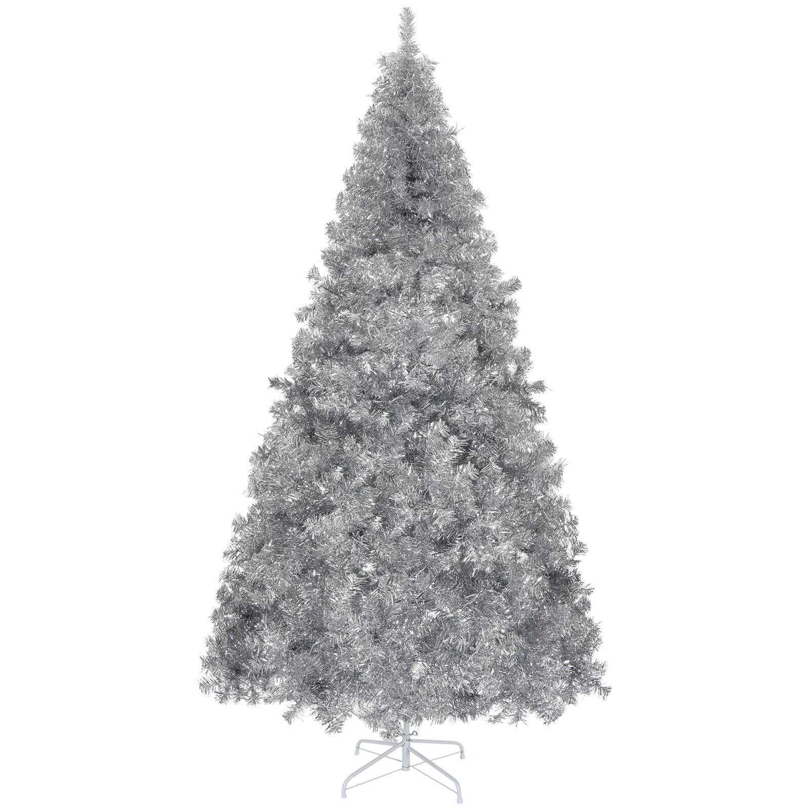Front. VAVSEA - 6 FT Artificial Christmas Tree, Unlit Hinged Christmas Pine Tree with 800 Branch Tips and Sturdy Metal Stand, Silver - Silver.