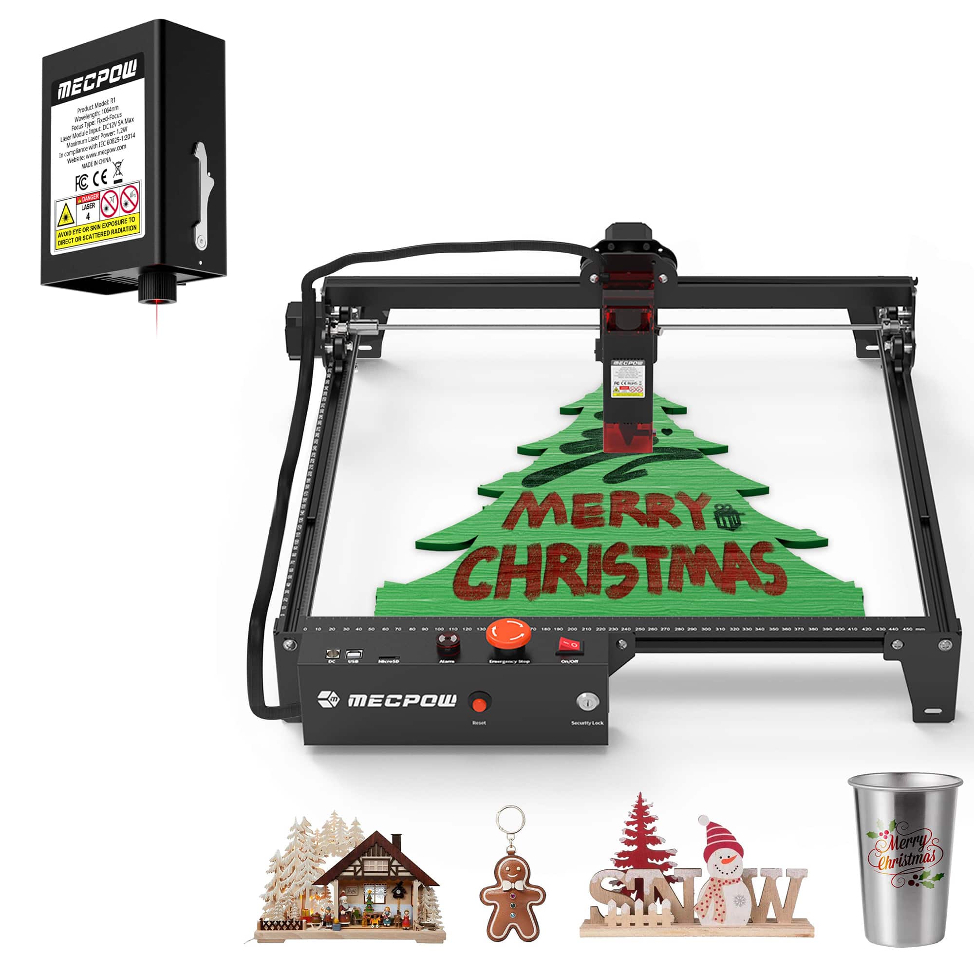 Mecpow - X3 Laser Engraver & R1 1.2W Laser Module Combo Set, High-Speed Cutting & Precision Engraving for Wood Metal Acrylic