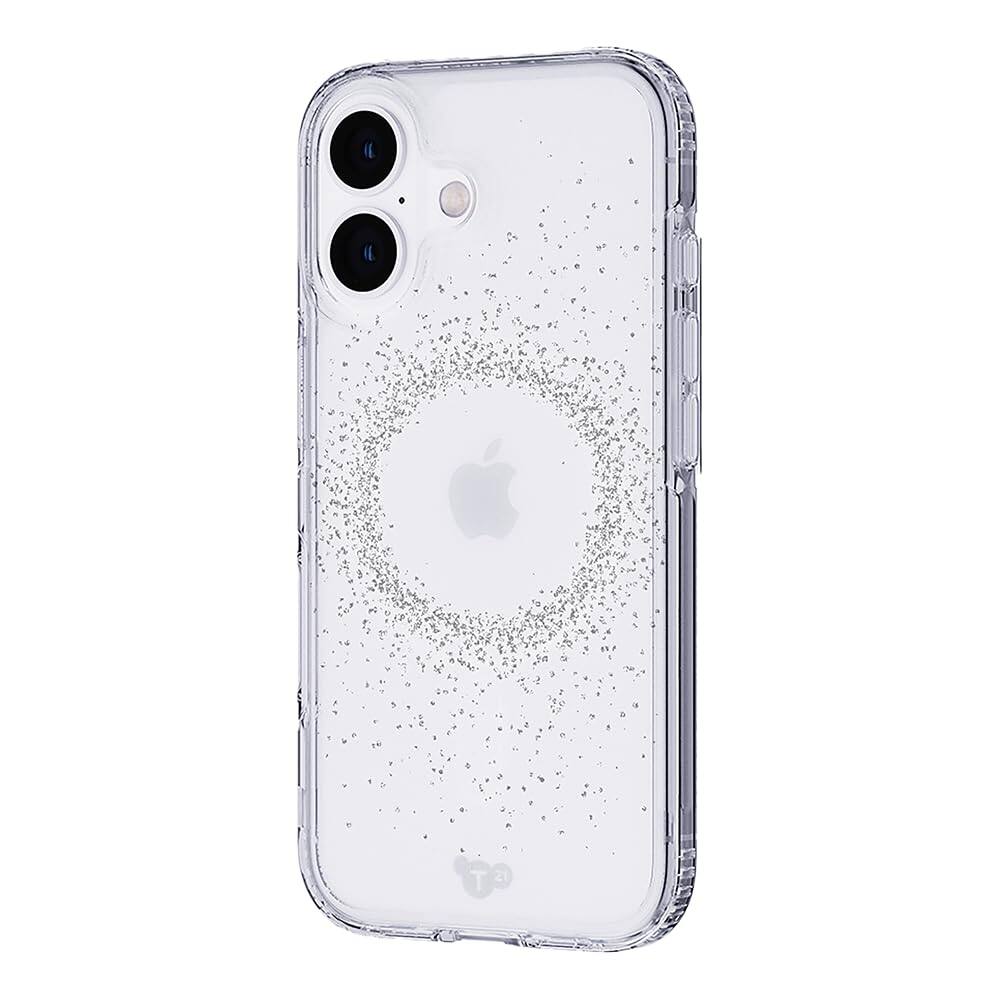 Front. Tech21 - tech21 Evo Sparkle Case with MagSafe for iPhone 16 - Clear/Silver.