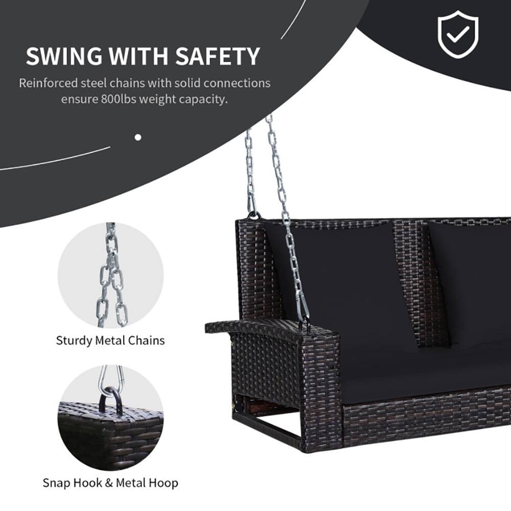 SWING WITH SAFETY  
Reinforced steel chains with solid connections ensure 800lbs weight capacity.  

- Sturdy Metal Chains  
- Snap Hook & Metal Hoop