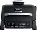 Ninja Woodfire Grill Smoker Bake Hoaster with a digital display showing the time and temperature. The device has a start and stop button for easy operation. The woodfire flavor adds a unique taste to the food being cooked.