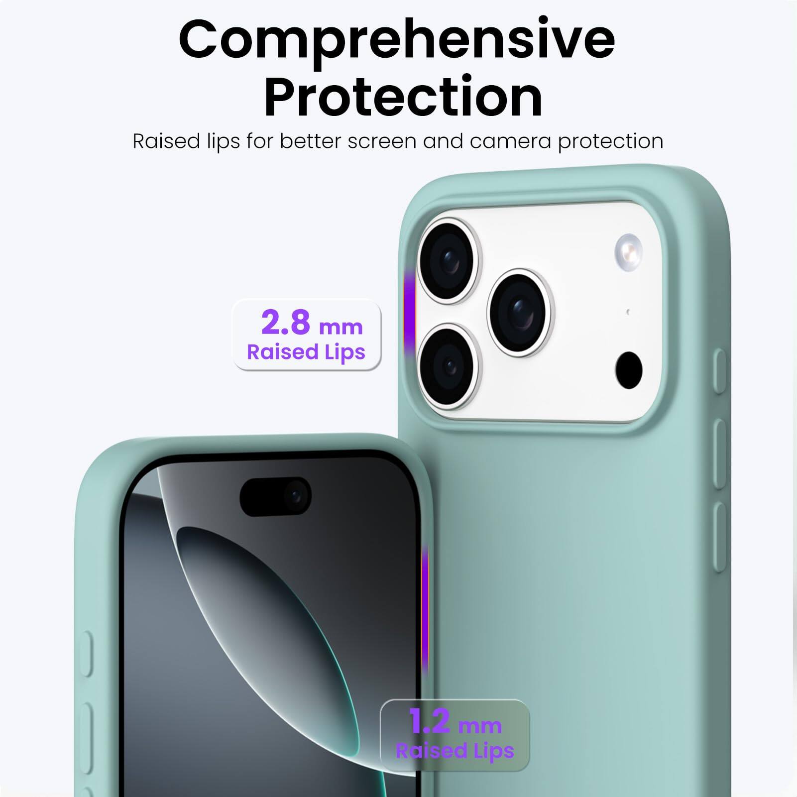 Comprehensive Protection

Raised lips for better screen and camera protection

2.8 mm Raised Lips

1.2 mm Raised Lips