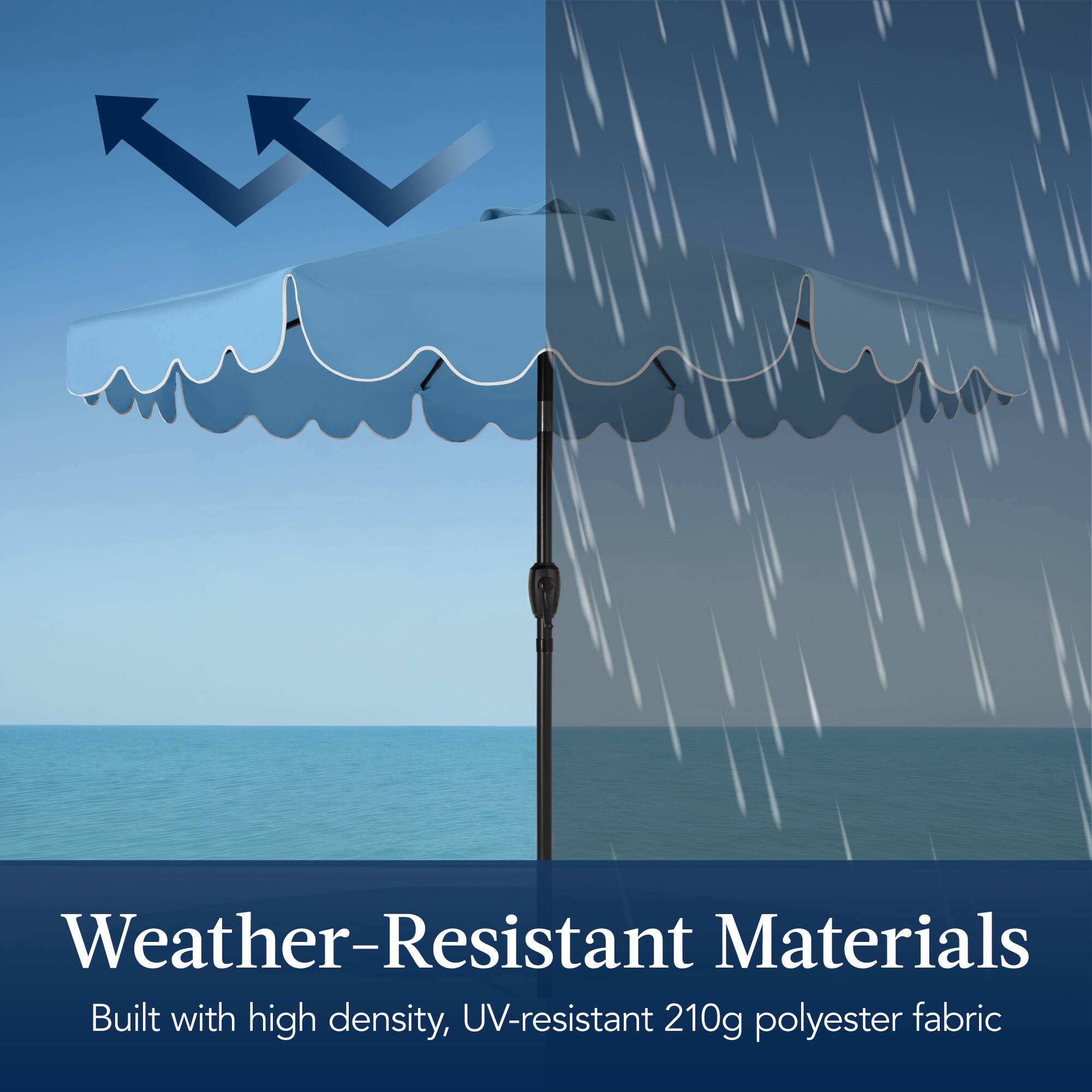 Weather-Resistant Materials  
Built with high density, UV-resistant 210g polyester fabric