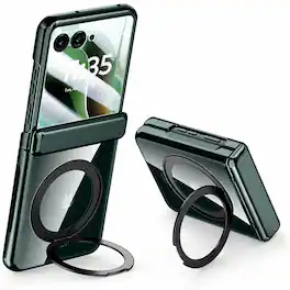 Dteck - for Motorola Razr Ultra 2026/2025 Case with Hinge Protection, Built-in Screen Cover Rotatable Magnetic Ring Stand - Green