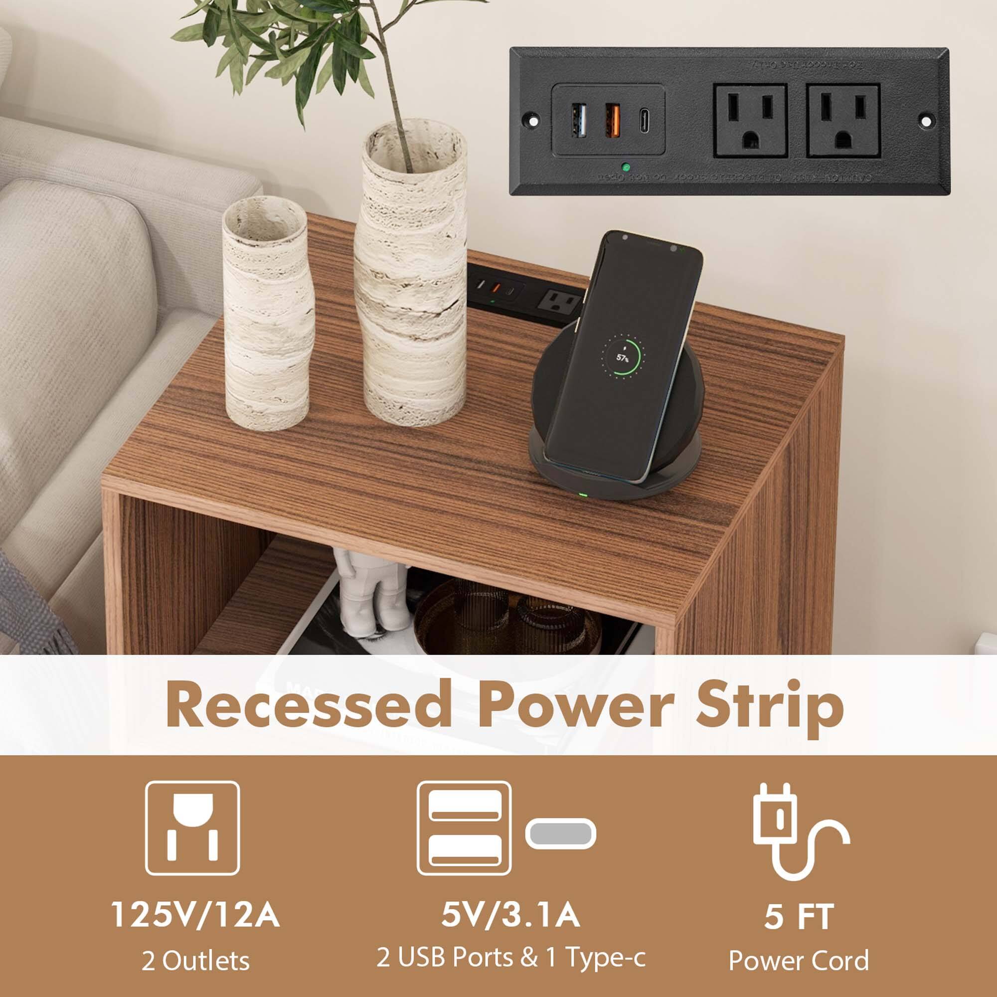 Recessed Power Strip

125V/12A  
2 Outlets

5V/3.1A  
2 USB Ports & 1 Type-C

5 FT Power Cord