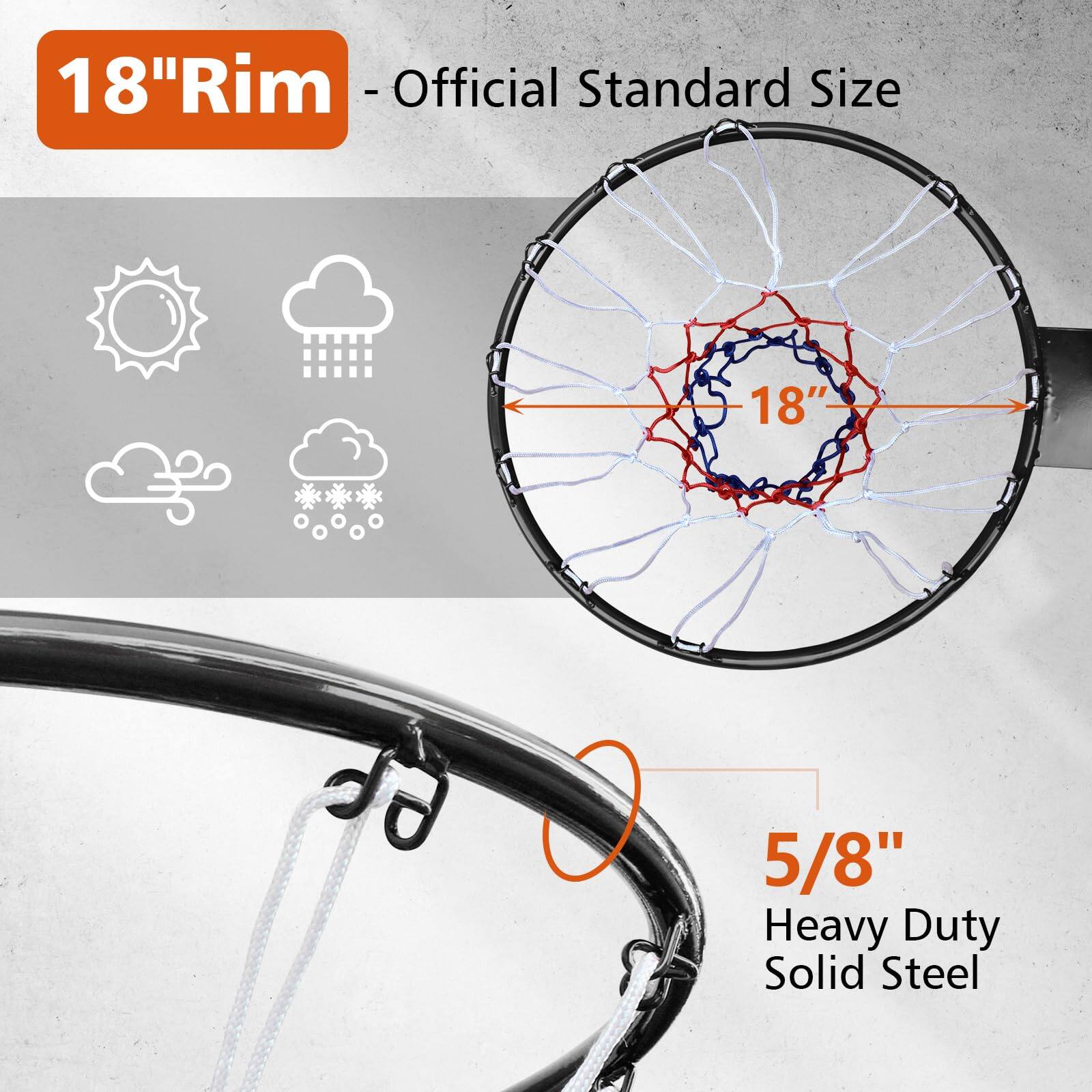 18" Rim - Official Standard Size

5/8" Heavy Duty Solid Steel