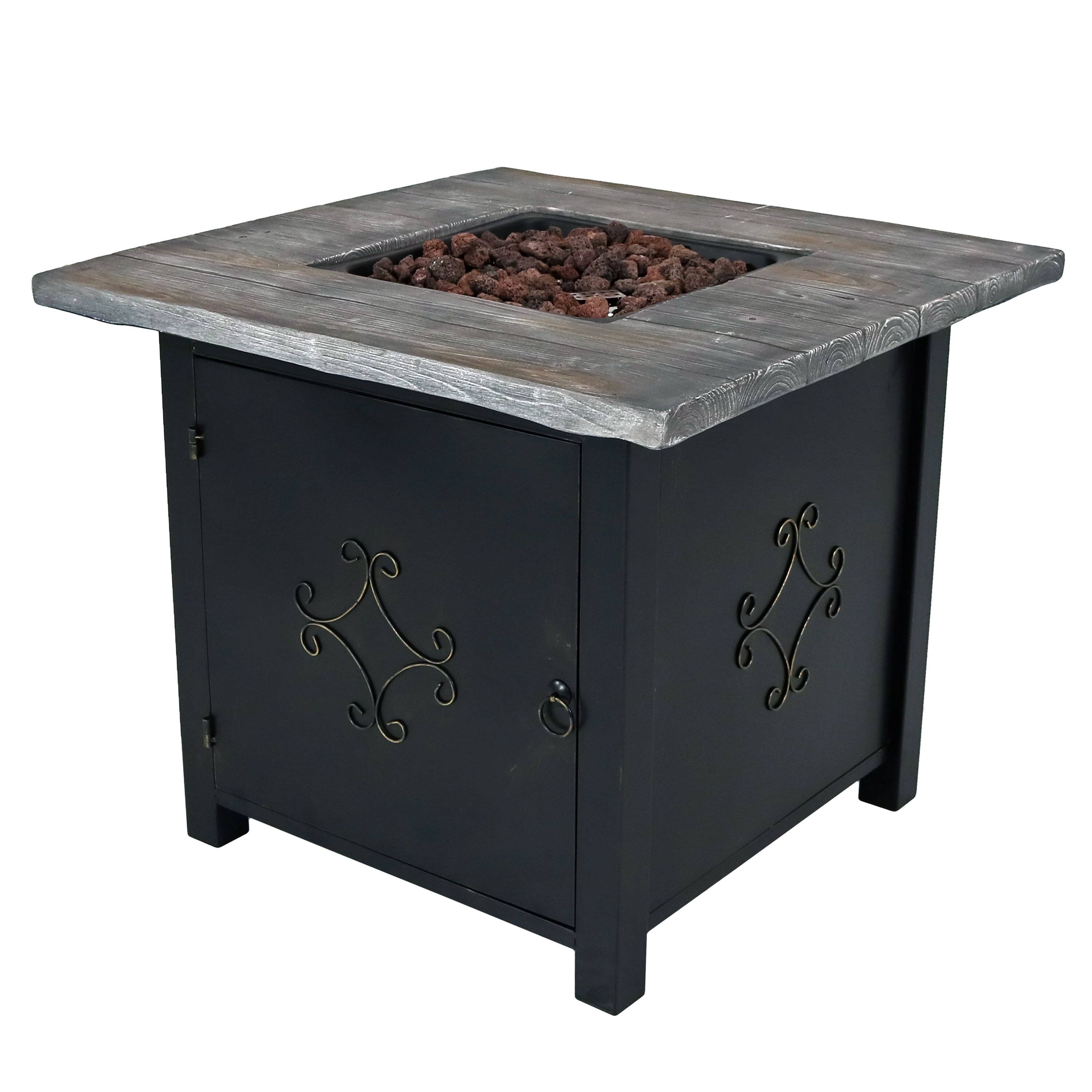 Front. Sunnydaze - 30 in Square MGO Propane Gas Fire Pit Table with Lava Rocks - Brown.